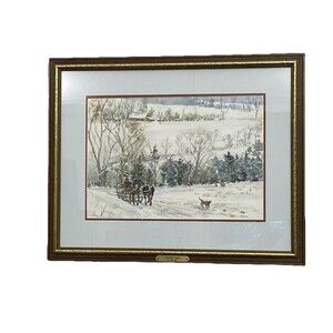 Original Watercolor Signed IRINA OHL Framed Painting Vermont Winter Land